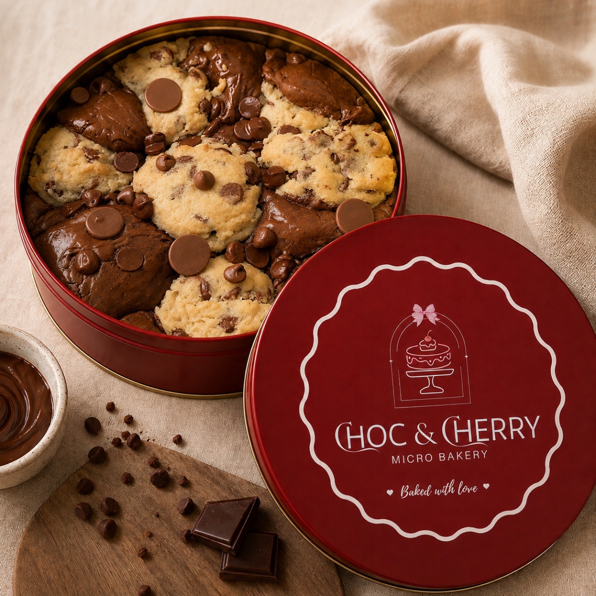 C&C Bomb! Triple Chocolate Cookie Tin from Choc & Cherry