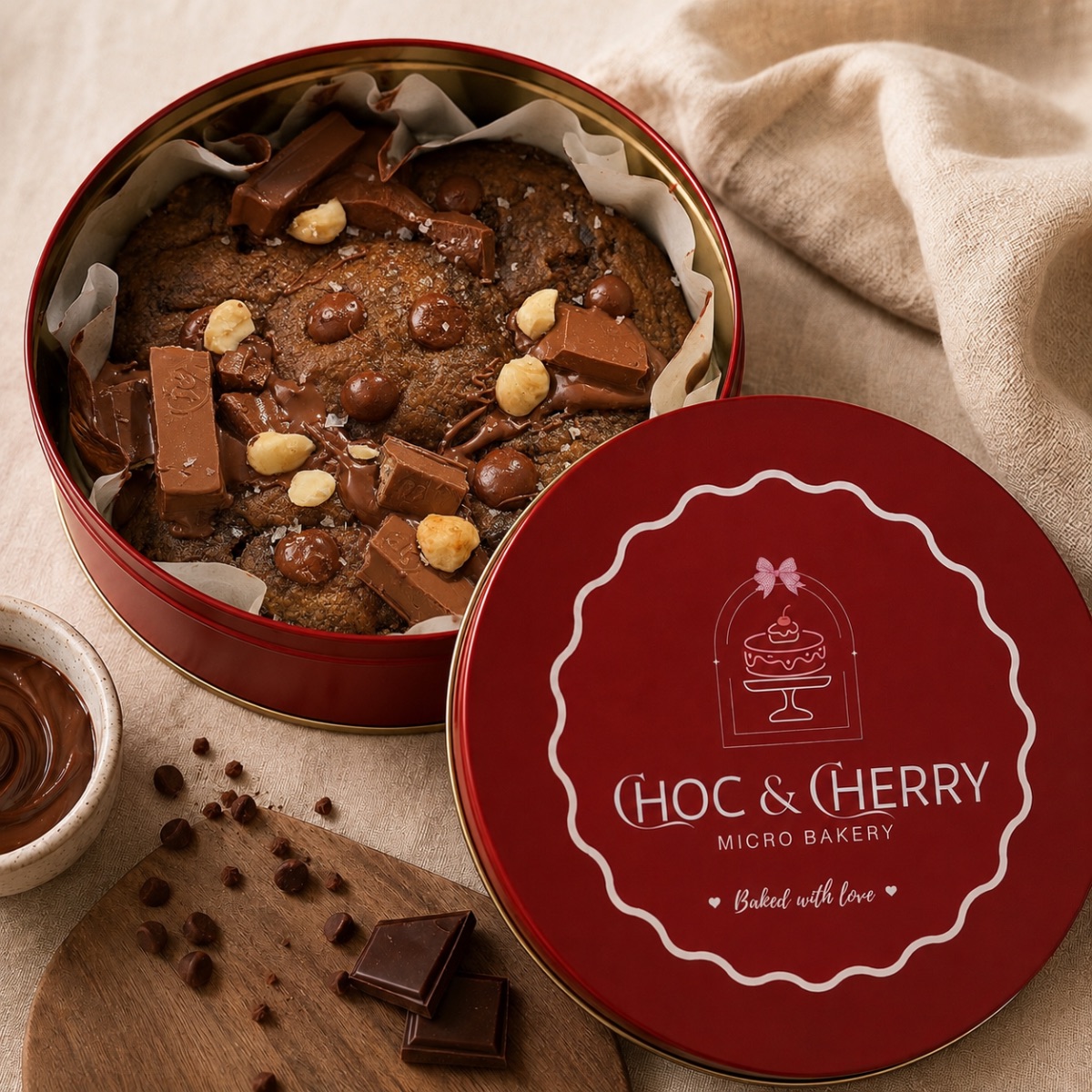Rich Chocolate Macadamia Cookie Tin from Choc & Cherry